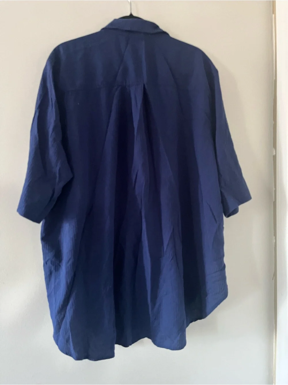 J Crew 100% Gauze Cotton Navy Blue Short Sleeve Button Up Shirt Large Coastal